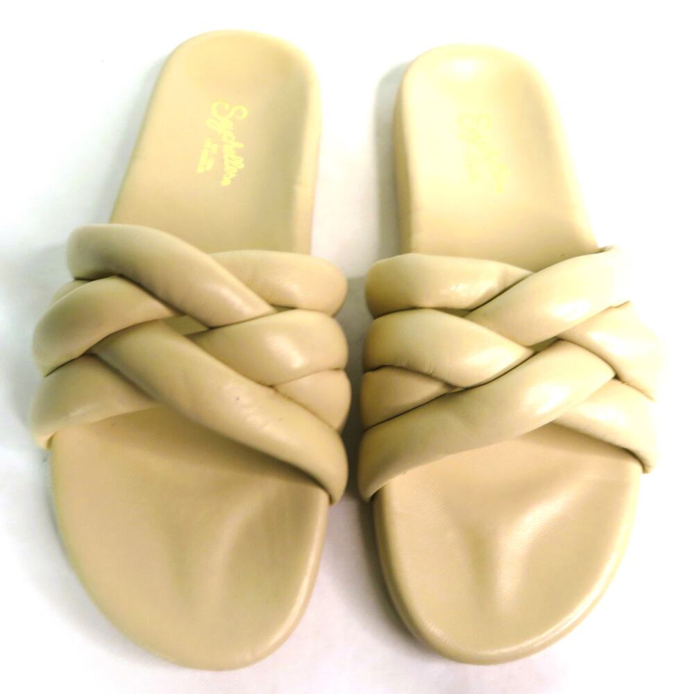 New SEYCHELLES Low Key Glow Up Cream Leather Flat Sandals Women 8